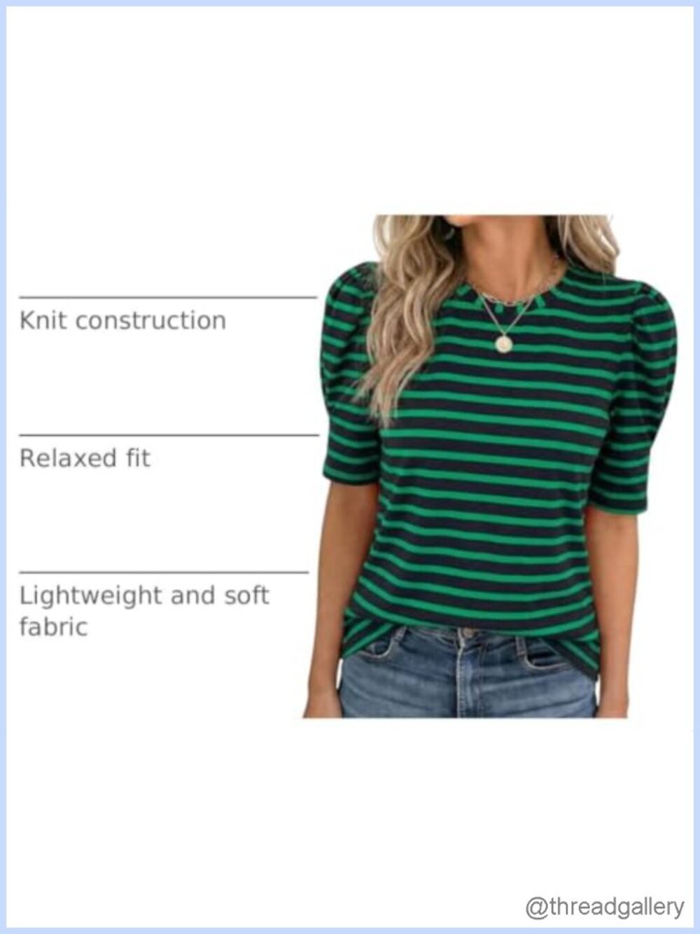 Womens Short Puff Sleeve Crew Neck Striped Tunic Tee Casual Summer Top - Picture 3 of 6